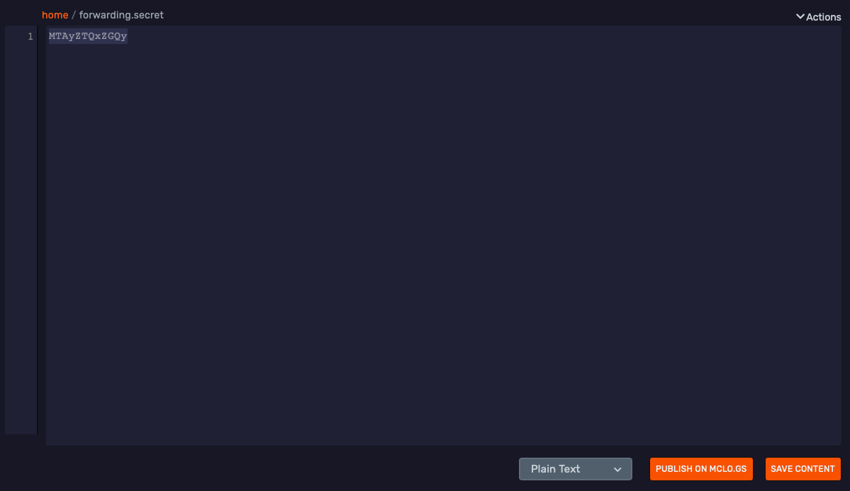 Forwarding secret copied from the Velocity proxy